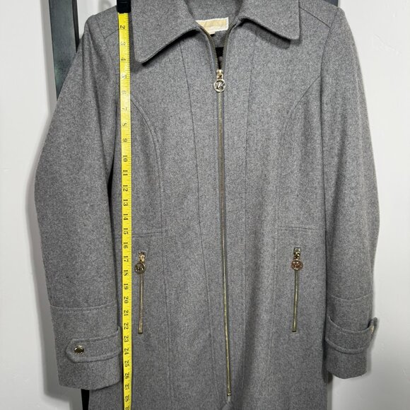 Michael Kors Gray Wool Blend Zip-Up Coat with Gold Hardware - Picture 10 of 12